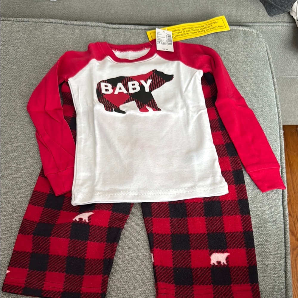 The Children's Place Red and White Pajama Set Cozy Bear Design